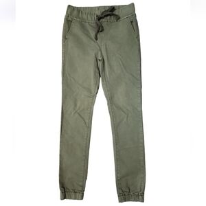 Olive Green Pull-On Pants with Drawstrings, Elastic Waistband, S…